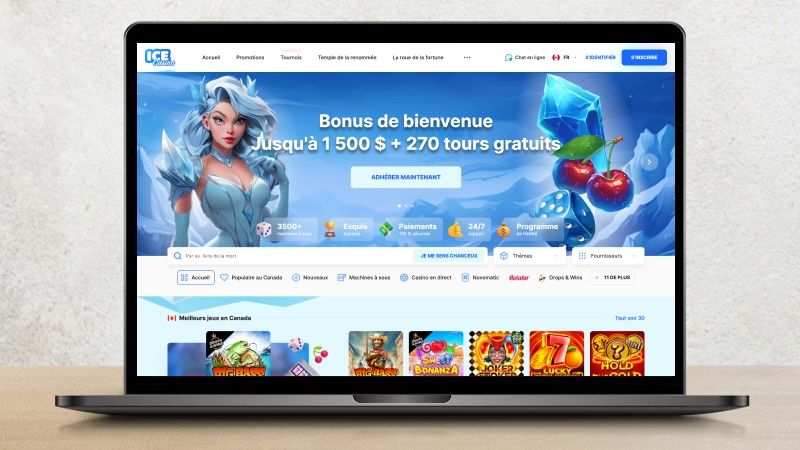 page d'accueil du site Ice Casino sur l'écran d'ordinateur portable