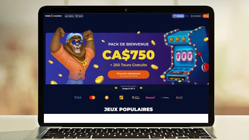 page d'accueil du site Nine Casino sur l'écran d'ordinateur portable