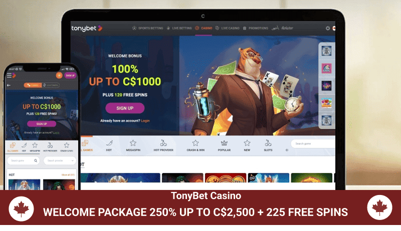 Tonybet casino main page mobile and desktop