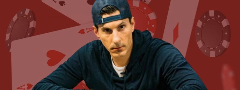 Canadian Haralabos "bob" Voulgaris on the background of poker cards and chips