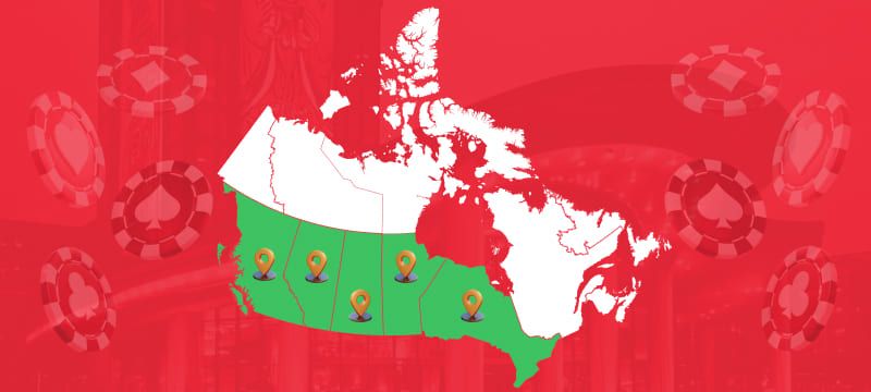 Map of Canada with the provinces with Indigenous Casinos