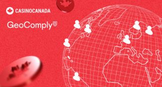 Geolocations on the globe and logotype of GeoComply and CasinoCanada