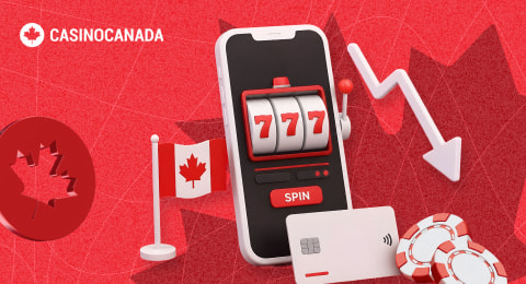 Mobile gambling, credit card, chips and Canadian flag