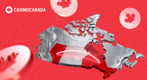 Ontario and Alberta on the map and CasinoCanada logotype