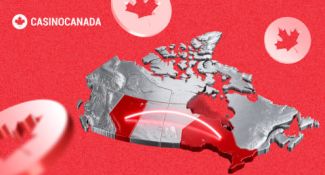 Ontario and Alberta on the map and CasinoCanada logotype