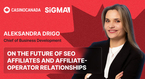 Aleksandra Drigo portrait, logo of Sigma and CasinoCanada