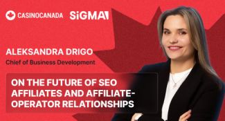Aleksandra Drigo portrait, logo of Sigma and CasinoCanada