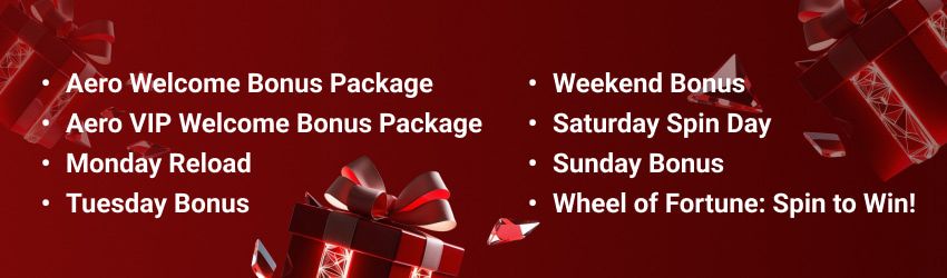 Aerobet Casino - list of the bonuses
