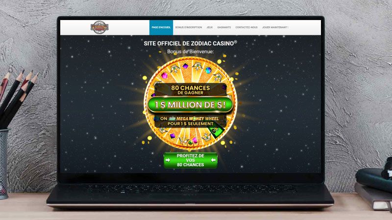 Écran d'ordinateur portable avec une capture d'écran de Zodiac Casino