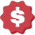 a red badge with a dollar icon inside it