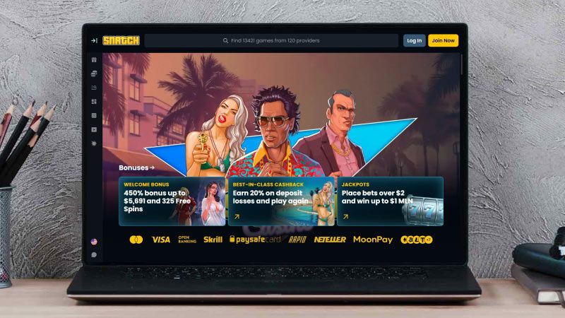 Laptop screen with Snatch Casino screenshot