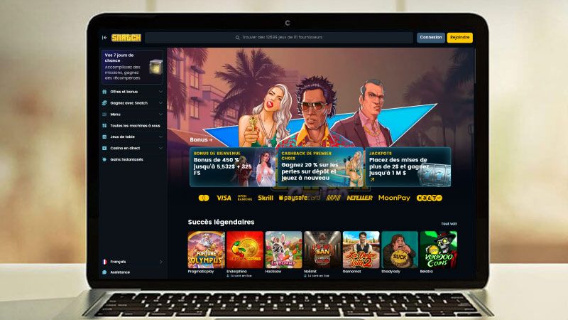Écran d'ordinateur portable avec une capture d'écran de Snatch Casino