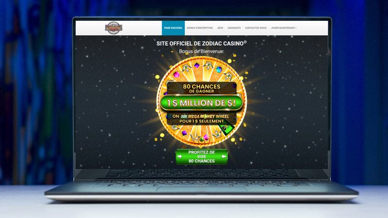 Laptop screen with Zodiac Casino screenshot
