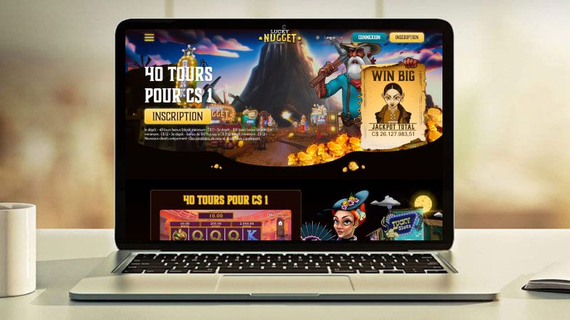 Écran d'ordinateur portable avec une capture d'écran de Lucky Nugget Casino