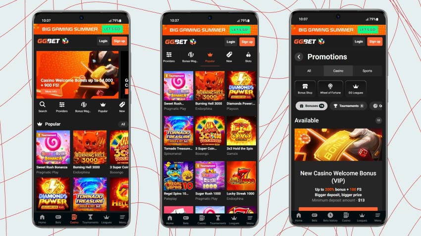 Mobile screenshots of GGbet Casino