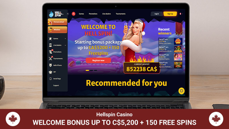 Hellspin Casino main page on a computer screen