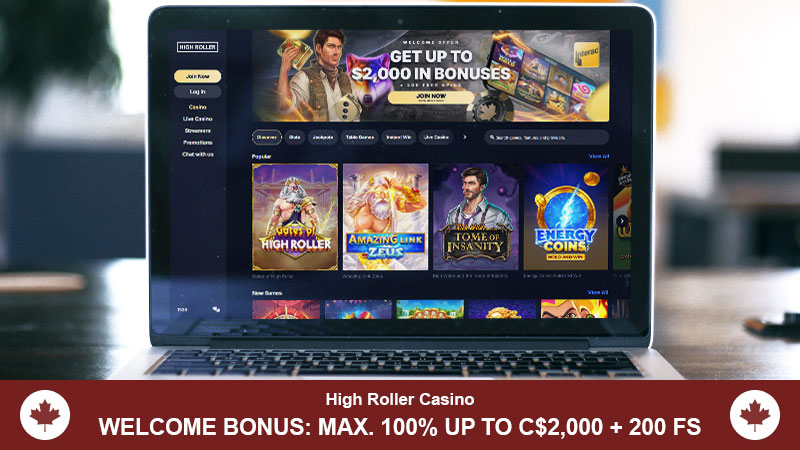 High Roller Casino main page on a computer screen