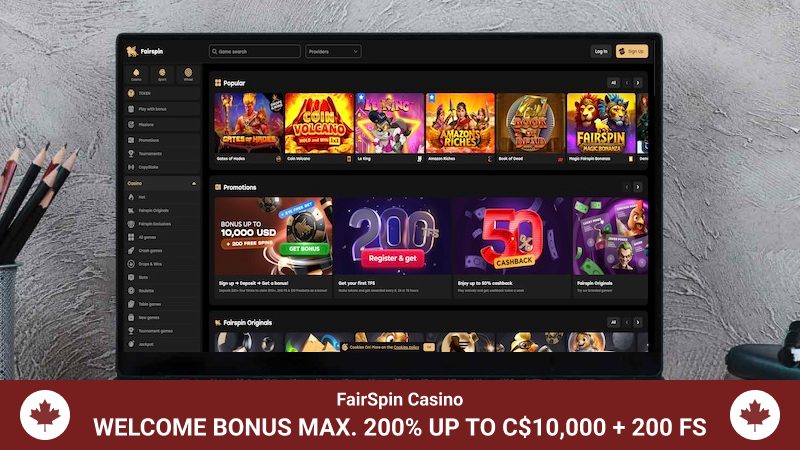 FairSpin Casino main page on a computer screen