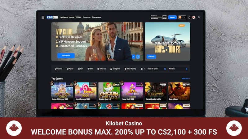 Kilobet Casino main page on a computer screen