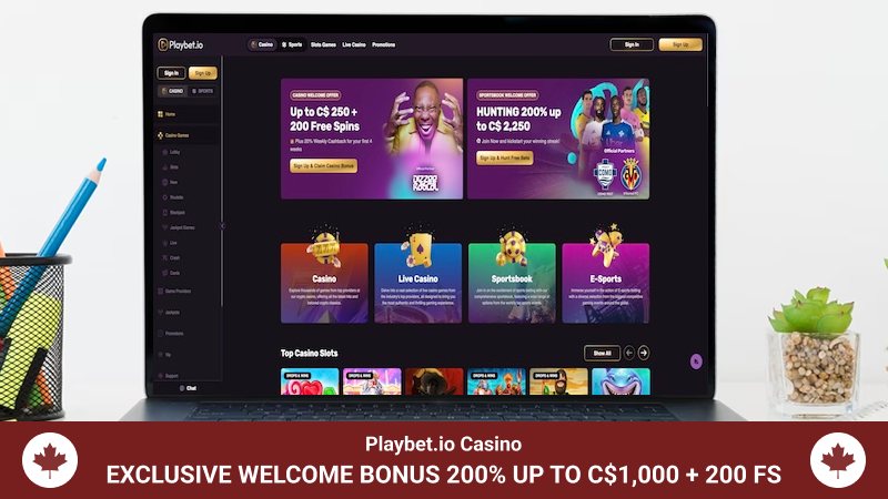 Playbet.io casino main page on computer screen