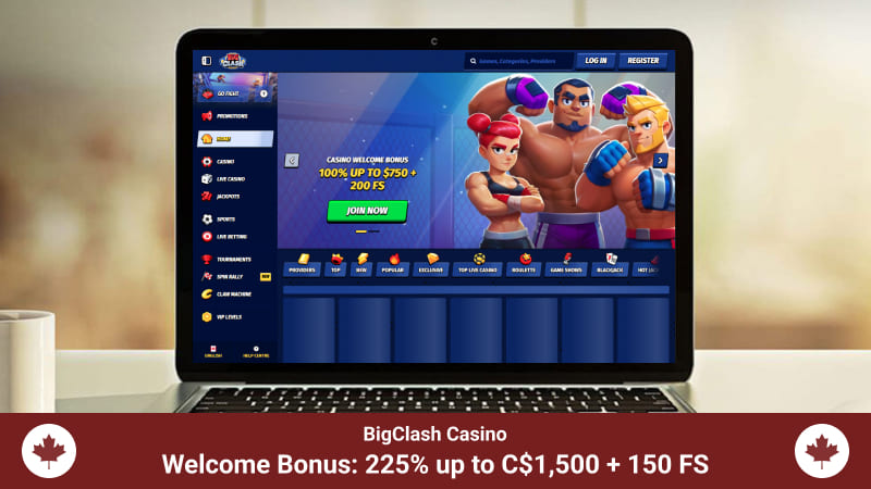 BigClash casino main page on computer screen