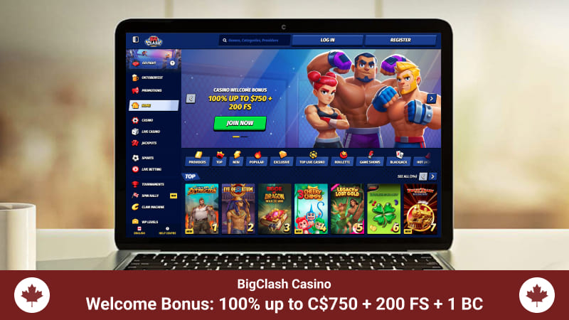 BigClash casino main page on computer screen