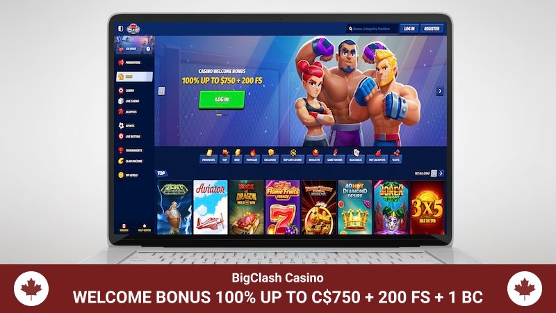 BigClash casino main page on computer screen