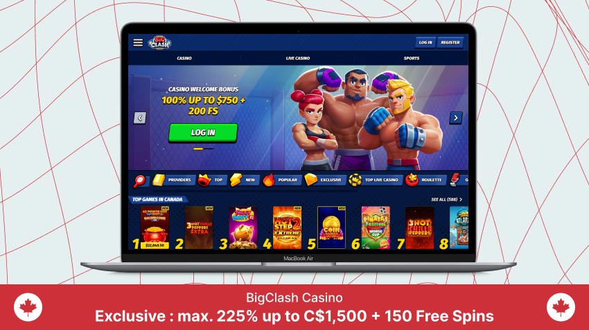 BigClash Casino homepage on a laptop screen
