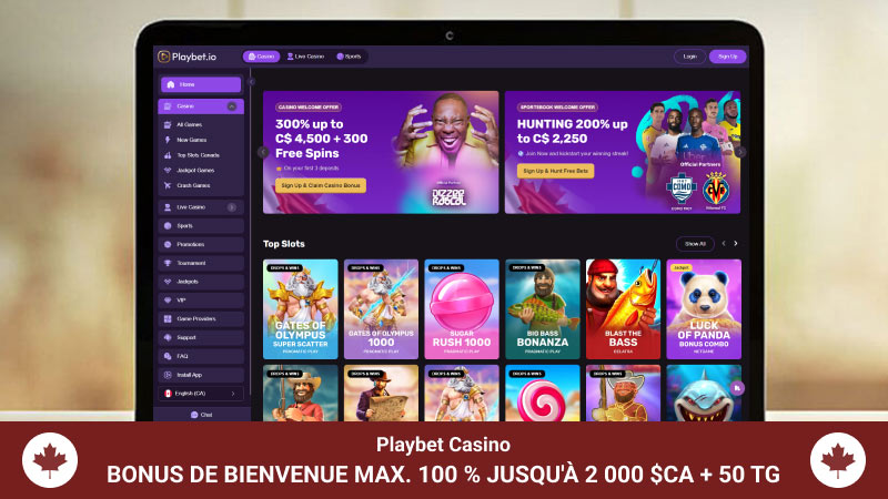 Page d'accueil du Casino Playbet sur un écran d'ordinateur portable