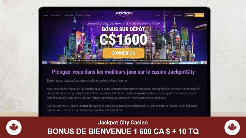 Page d'accueil du Casino Jackpot City sur un écran d'ordinateur portable