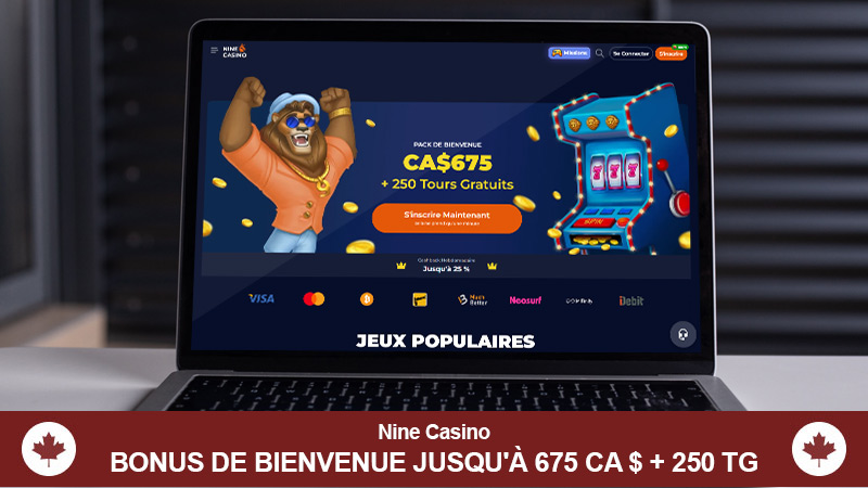 Page d'accueil du Nine Casino sur un écran d'ordinateur portable