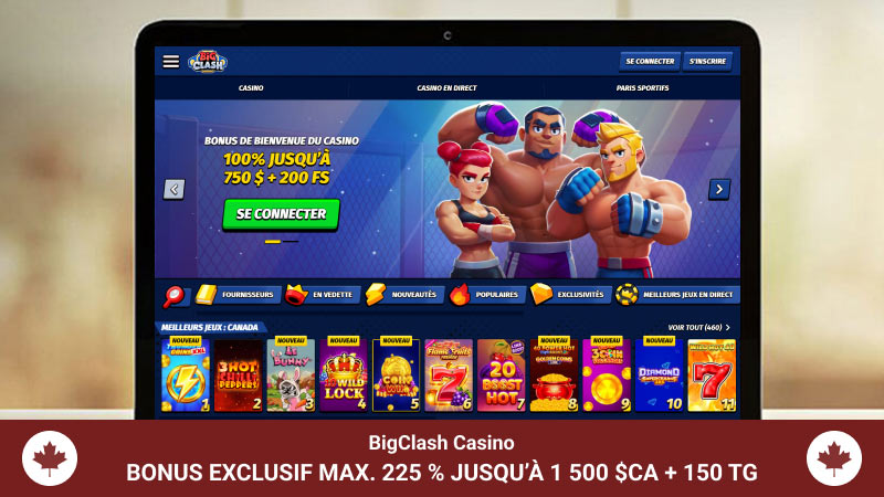 Page d'accueil du BigClash Casino sur un écran d'ordinateur portable