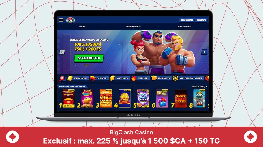 Page d'accueil du BigClash Casino sur un écran d'ordinateur portable