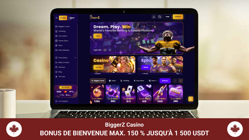 Page d'accueil du BiggerZ Casino sur un écran d'ordinateur portable