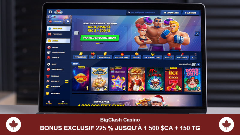Page d'accueil du BigClash Casino sur un écran d'ordinateur portable