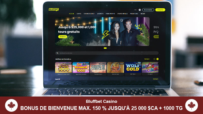 Page d'accueil du Bluffbet Casino sur un écran d'ordinateur portable