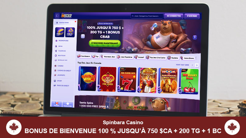 Page d'accueil du Casino Spinbara sur un écran d'ordinateur portable