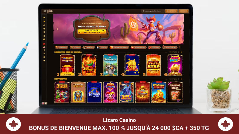 Page d'accueil du Casino Lizaro sur un écran d'ordinateur portable