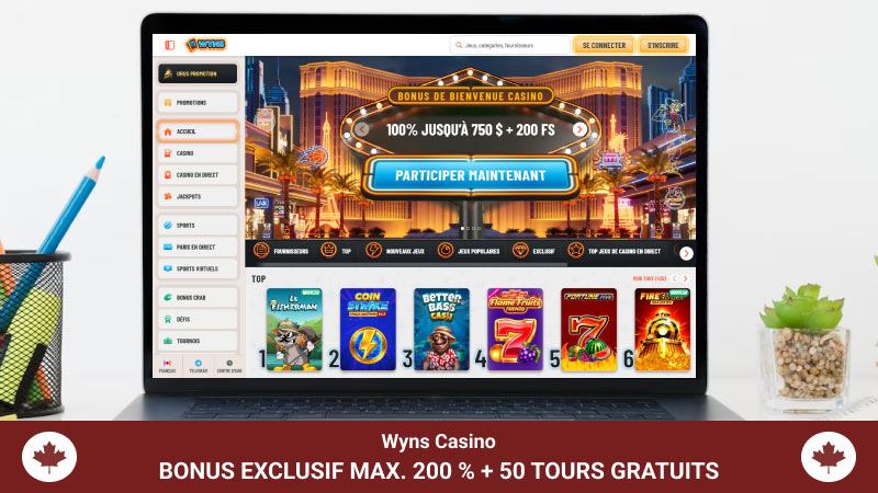 Page d'accueil du Casino Wyns sur un écran d'ordinateur portable