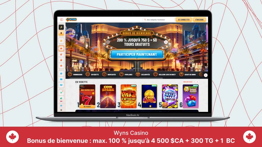 Page d'accueil du Casino Wyns sur un écran d'ordinateur portable