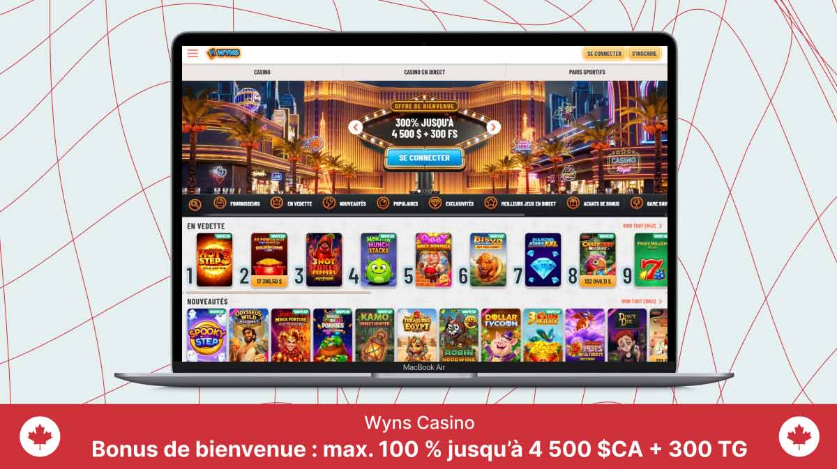 Page d'accueil du Casino Wyns sur un écran d'ordinateur portable