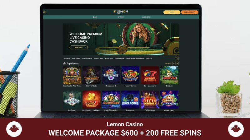 Lemon casino main page on computer screen