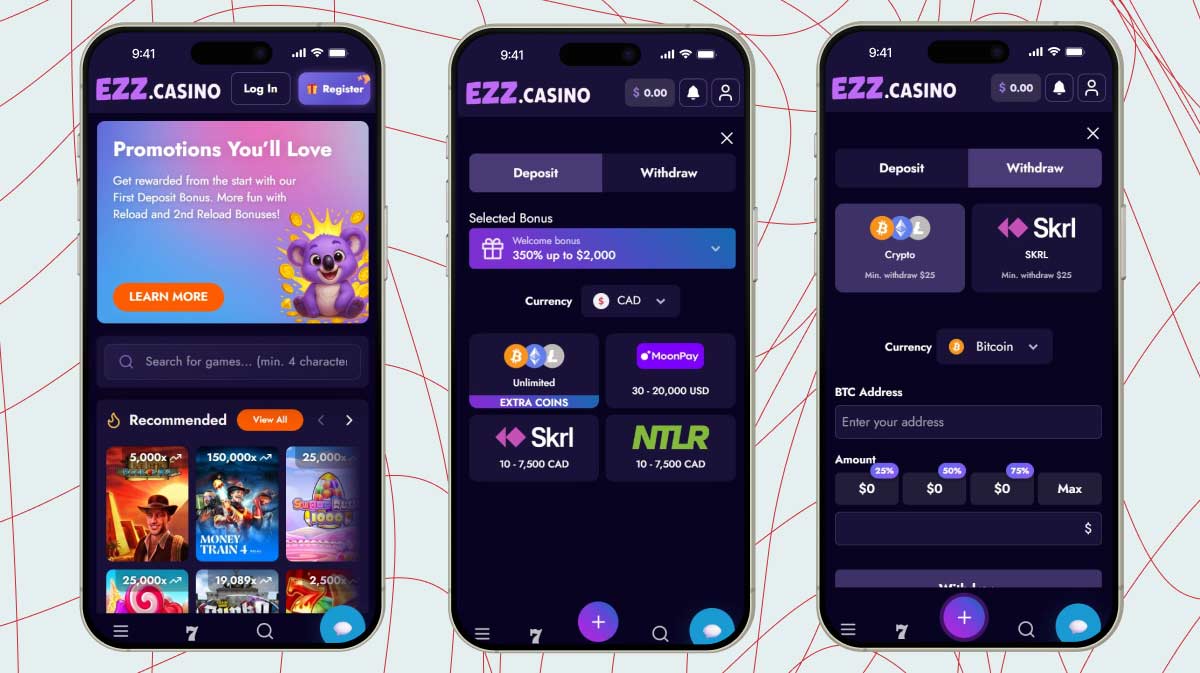 Mobile screenshots of Ezz Casino