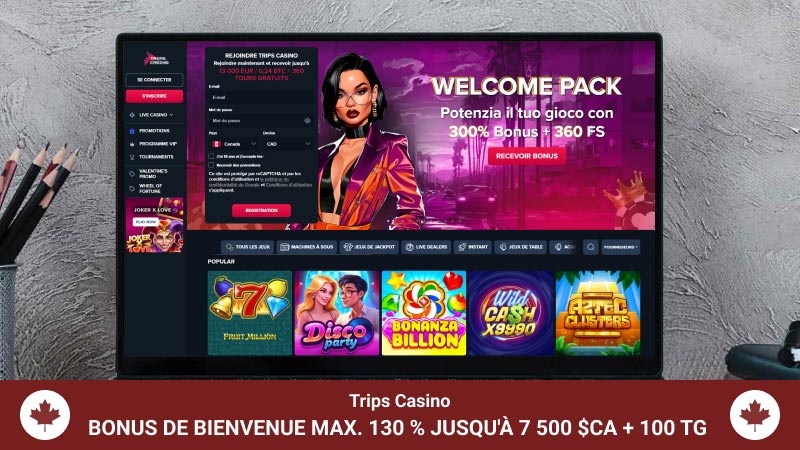 Page principale du casino Trips