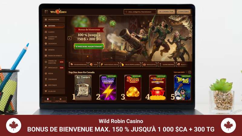 Page principale du casino Wild Robin