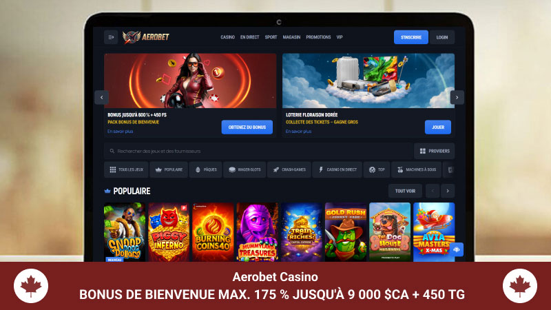 Page principale du casino Aerobet