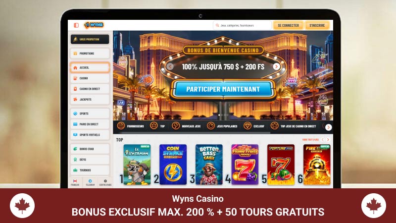 Page principale du casino Wyns