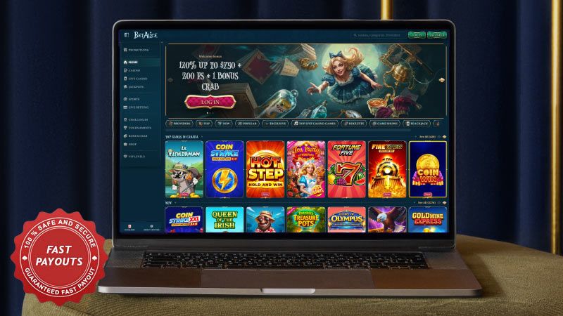 BetAlice Casino homepage on a laptop