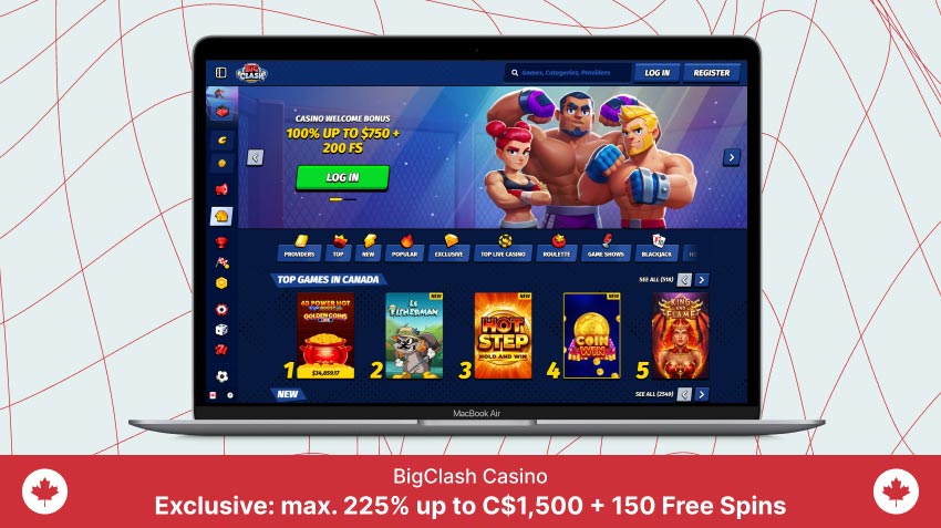 Laptop screen with BigClash Casino screenshot