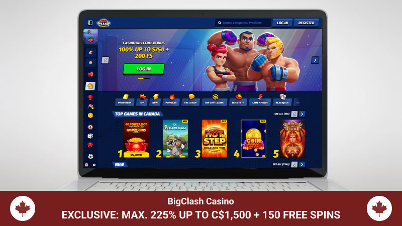 Laptop screen with BigClash Casino screenshot